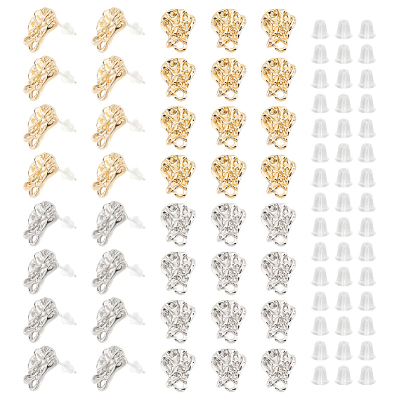 40шт. 2 фурнитура для сережек-гвоздиков из цветного сплава, с отверстием и 50пластиковыми ушными гайками, Twist овальные