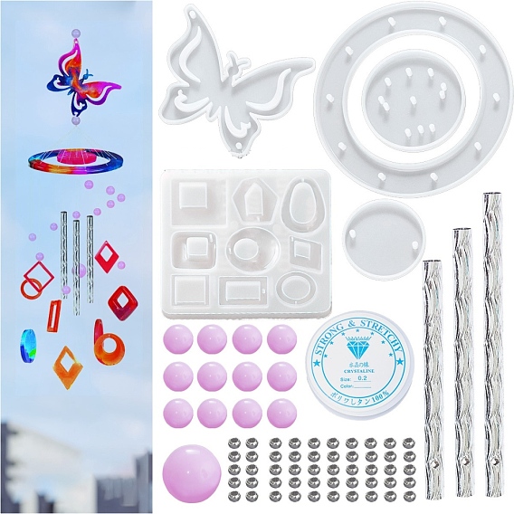 DIY Butterfly Wind Chime Making Kits, including Molds, Plastic Beads, Brass Crimp Beads, Elastic Crystal Thread, Iron Tubes