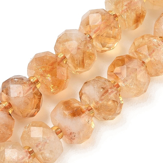 Brins de perles de citrine naturelle chauffées, facette, rondelle, avec des perles de rocaille