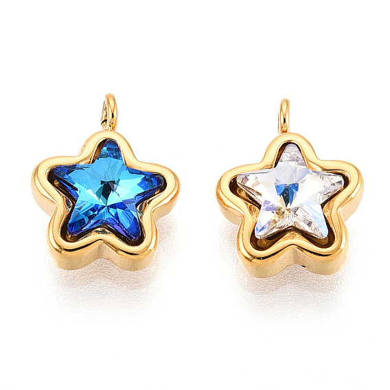 304 прелести нержавеющей стали, звезда, со стеклом, реальный 14 k позолоченный, граненые, ионное покрытие (ip)