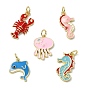 5шт 5 стили латунные эмалевые подвески, с прыжковых колец, стойки покрытие, реальный 18 k позолоченный, без свинца и без кадмия, долговечный