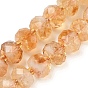 Brins de perles de citrine naturelle chauffées, facette, rondelle, avec des perles de rocaille