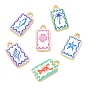 Printed Brass Pendants, Rectangle Charms, Rack Plating, Long-Lasting Plated, Lead Free & Cadmium Free, Real 18K Gold Plated