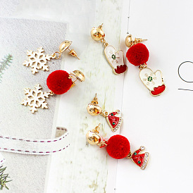 Festive Asymmetric Earrings with Red Velvet Balls and Santa Hat Charms