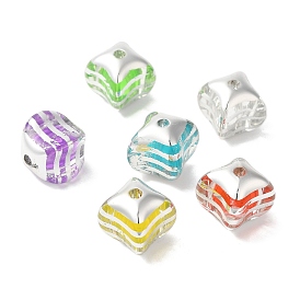 Spray Painted Acrylic Beads, Cube with Stripe