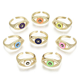 Латунные кольца из манжеты с прозрачным цирконием, открытые кольца, с эмалью, без никеля , злые глаза, реальный 16 k позолоченный