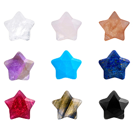 9pcs 9 style Natural Mixed Gemstone Charms, Star, Faceted
