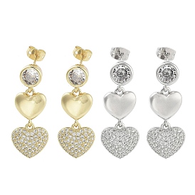 Heart Brass with Cubic Zirconia Dangle Stud Earrings, Long-Lasting Plated, Lead Free & Cadmium Free
