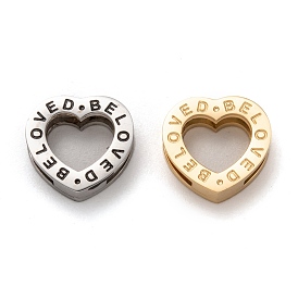 304 charmes de glissière en acier inoxydable, Style émail, pour Saint Valentin, coeur avec mot aimé