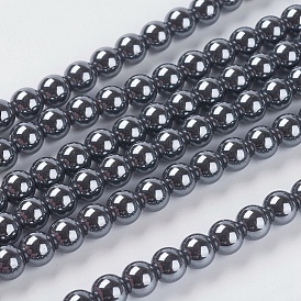 Non-magnétiques perles d'hématite synthétique brins, perles de qualité aa rondes, 6mm, trou: 1mm, environ 70 pcs/chapelet