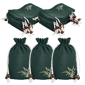 24 шт. мешочки на завязках из хлопка и льна с цветочным принтом, прямоугольные