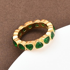 304 палец кольца из нержавеющей стали, сердце, со стеклом, ионное покрытие (ip), реальный 18 k позолоченный