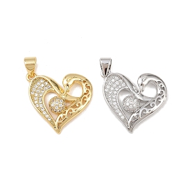 Латунные микро проложить кубического циркония подвески, сердце, без кадмия и без свинца, стойки покрытие, долговечный