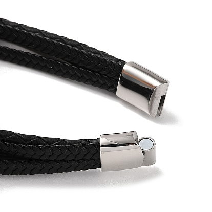 Men's Braided Black PU Leather Cord Multi-Strand Bracelets, Column 304 Stainless Steel Link Bracelets with Magnetic Clasps