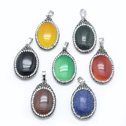 Gemstone Pendants, with Rhinestone and Brass Findings, Drop, Platinum