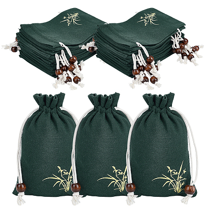 24 шт. мешочки на завязках из хлопка и льна с цветочным принтом, прямоугольные