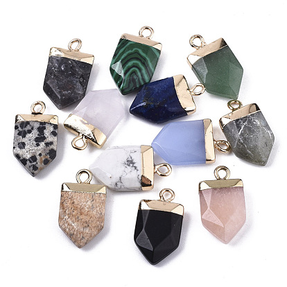 Gemstone Pointed Pendants, with Light Gold Plated Top and Brass Loop, Arrow