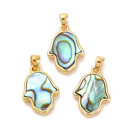 Natural Shell Pendants, with Real 18K Gold Plated Brass Findings, Long-Lasting Plated, Hamsa Hand