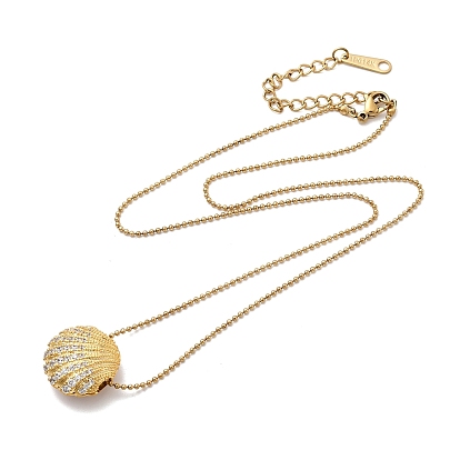 304 Женские ожерелья с подвеской в форме ракушки из нержавеющей стали с прозрачным стеклом и стразами, с розовым эмали, ионное покрытие (ip)