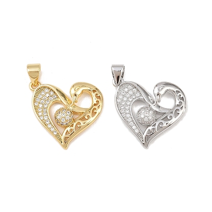 Латунные микро проложить кубического циркония подвески, сердце, без кадмия и без свинца, стойки покрытие, долговечный