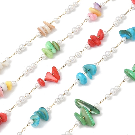 Цепочки ручной работы из натуральных ракушек и бисера, имитирующего АБС-пластик., с 316 хирургическими цепями из нержавеющей стали, ионное покрытие (ip), несварные, с катушкой, реальный 18 k позолоченный