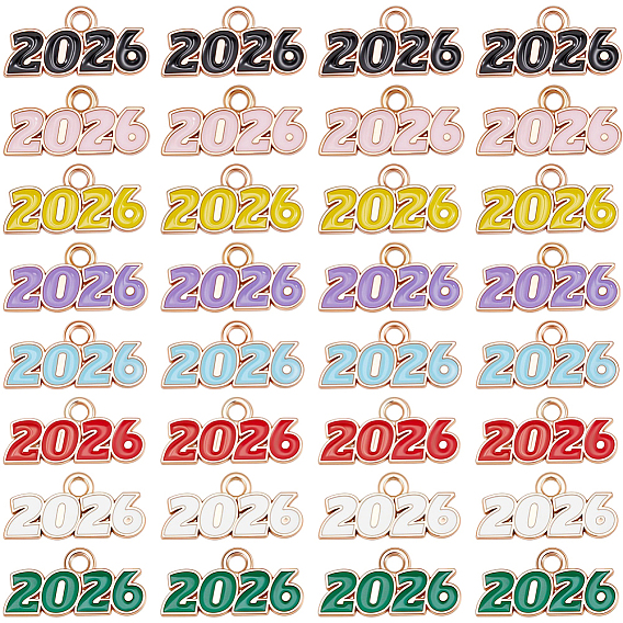 80шт 8 цвета подвески из цинкового сплава, с эмалью, номер 2026 очарование, золотой свет