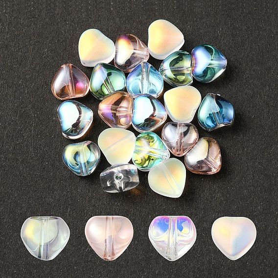 20Pcs 4 Colors Transparent Spray Painted & Frosted Glass Beads, AB Color Plated, Heart