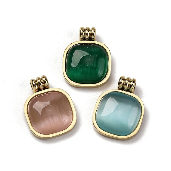 Настоящее 14к позолота 304 подвески из нержавеющей стали, с кошачий глаз, прямоугольные