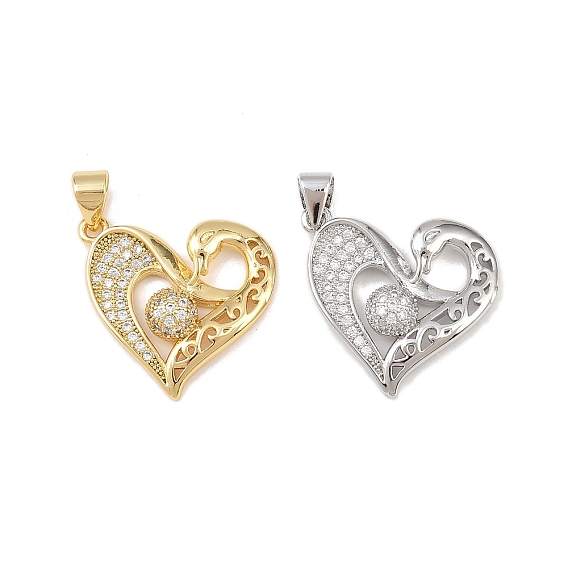 Латунные микро проложить кубического циркония подвески, сердце, без кадмия и без свинца, стойки покрытие, долговечный