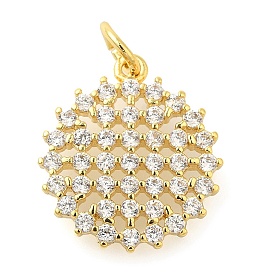 Rack Plating Brass Micro Pave Cubic Zirconia Pendants, Long-Lasting Plated, Lead Free & Cadmium Free, Round