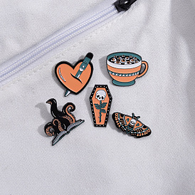 Halloween Theme Enamel Pin, Alloy Brooch for Backpack Clothes, Book/Coffin/Heart