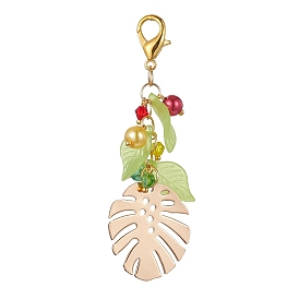 Iron Monstera Leaf Pendant Decoration, with Glass Leaf and Alloy Clasp