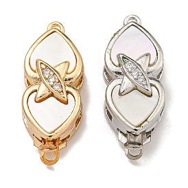 Brass Micro Pave Clear Cubic Zirconia Box Clasps, with Shell, Butterfly