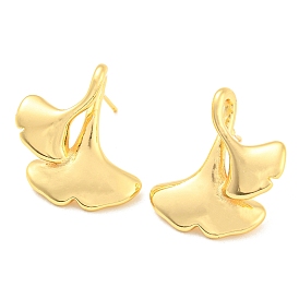 Rack Plating Brass Gingko Leaf Dangle Stud Earrings, Long-Lasting Plated, Lead Free & Cadmium Free