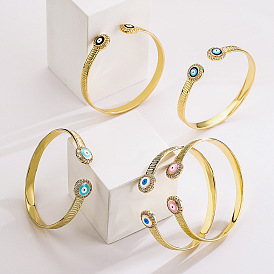 Minimalist Style 18K Gold Plated Eye Open Bangle with Zircon Stone for Women
