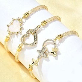 Латунные браслеты с микропаве из прозрачных кубических цирконий для женщин