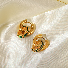 18K Gold Green Zircon Micro Inlaid Oval Pendant Detachable Earrings for Women's Fashion