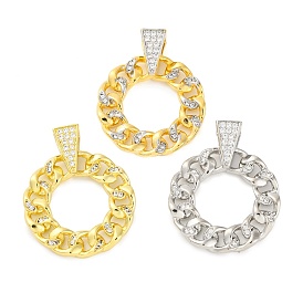 Rack Plating Brass Micro Pave Cubic Zirconia Pendants, with Link Chain Shape, Round