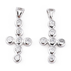 Rhodium Plated 925 Sterling Silver Pave Clear Cubic Zirconia Pendants, Cross Charms wit 925 Stamp