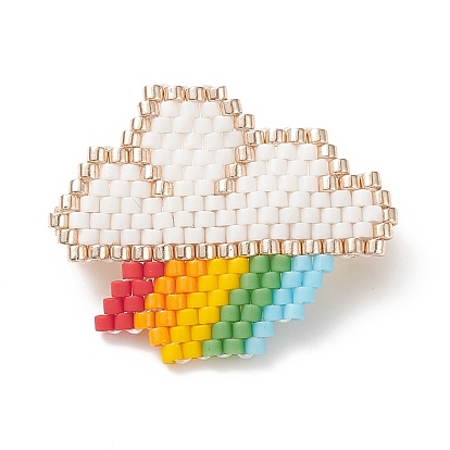 Glass Seed Braided Cloud with Rainbow Brooch Pin, Cute Badge for Backpack Clothes