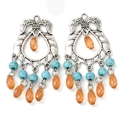 Большие подвески из окрашенной синтетической бирюзы и стеклянных кисточек, подвески из сплава