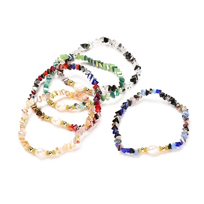 Natural Pearl Beads Stretch Bracelet for Teen Girl Women, Sparkling Electroplate Glass Beads and Alloy Beads Bracelet