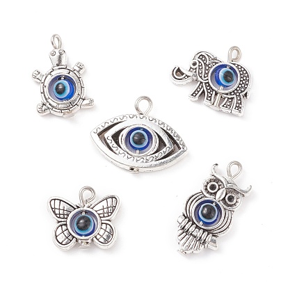 Tibetan Style Alloy Pendants, with Evil Eye Resin Beads, Mixed Shapes