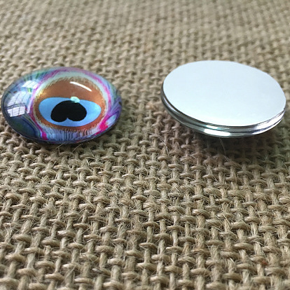 K5 Glass Cabochons, Half Round with Peacock Feather Pattern