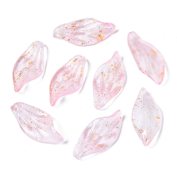 Frosted Transparent Spray Painted Glass Pendants, with Glitter Powder, Leaf