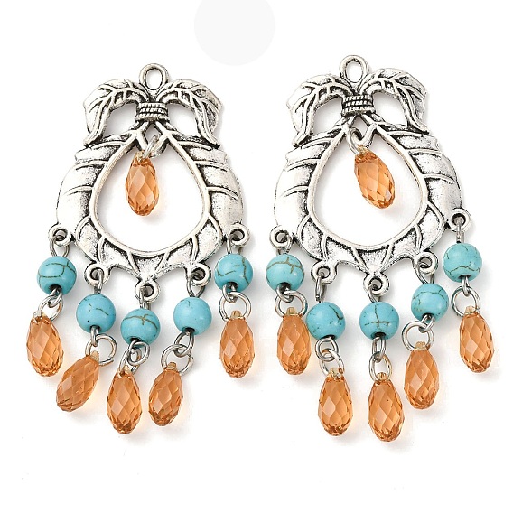 Большие подвески из окрашенной синтетической бирюзы и стеклянных кисточек, подвески из сплава