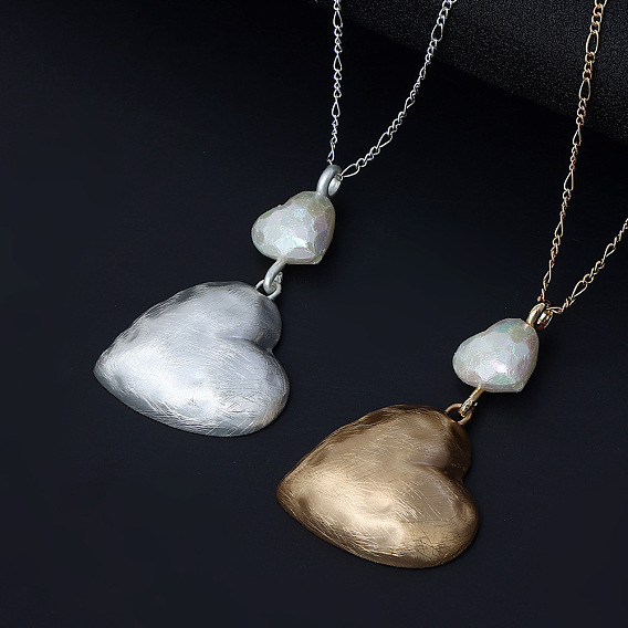 Длинные ожерелья из сплава сердца с жемчугом из смолы для женщин