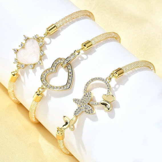 Латунные браслеты с микропаве из прозрачных кубических цирконий для женщин