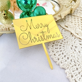 Christmas Acrylic Cake Toppers, Cake Decoration Supplies, Rectangle with Word Merry Christmas