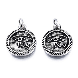 Tibetan Style Alloy Pendant Rhinestone Settings, with Jump Rings, Cadmium Free & Lead Free, Flat Round with Eye of Horus Pattern